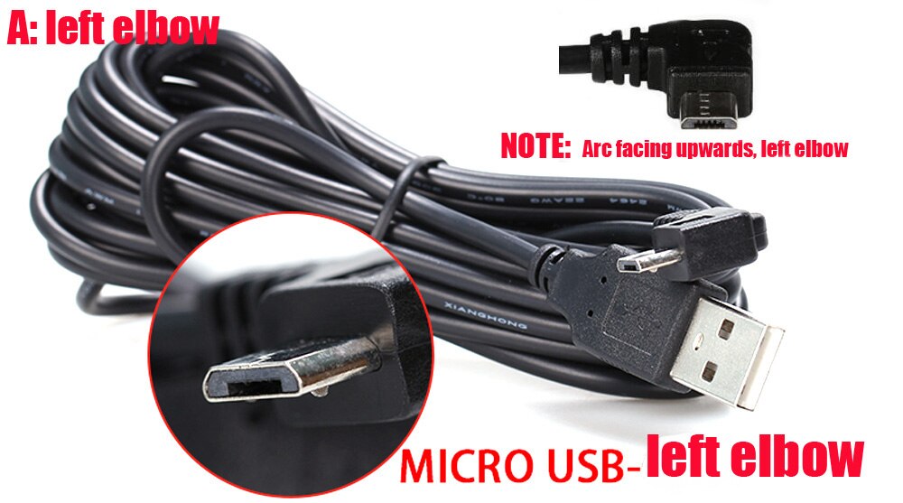 Car Charging curved MICRO USB Extended Cable for70mai xiaoyi mijia 360 Car DVR Camera c,Cable lengh 3.5m ( 11.48ft ): Micro usb left elbow