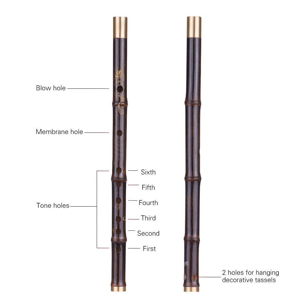 Flûte Dizi en bambou noir , Instrument Musical chinois traditionnel fait à la main, niveau d'étude des touches C et D
