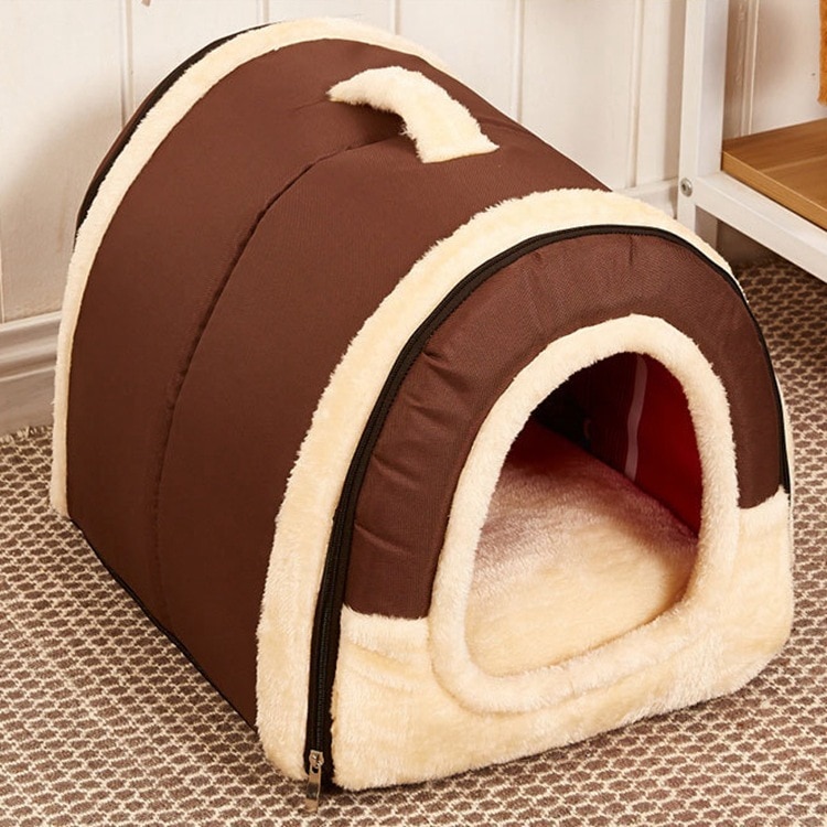 Hund varmt hus aftageligt vaskbart kæledyr hundehus til kat foldbar soveseng lille hvalp top foldbart hus: Klassisk brun / 60 x 45 x 45cm