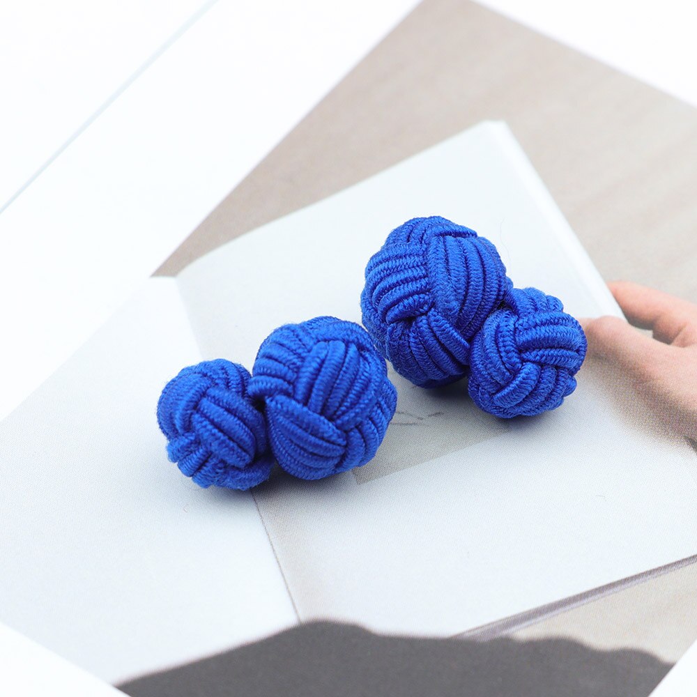 Gemelos con nudo de seda para hombre, gemelos con nudo de seda en colores sólidos, DIY, trenzado, hecho a mano, cuerda doble elástica, manguito de bola, de Novela: 21