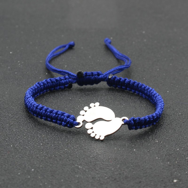 Bransoletka amulet ze stali nierdzewnej para urocza mała stopa szczęście czerwona nić plecione bransoletki i Bangles dla kobiet mężczyzn biżuteria mankiet: Blue