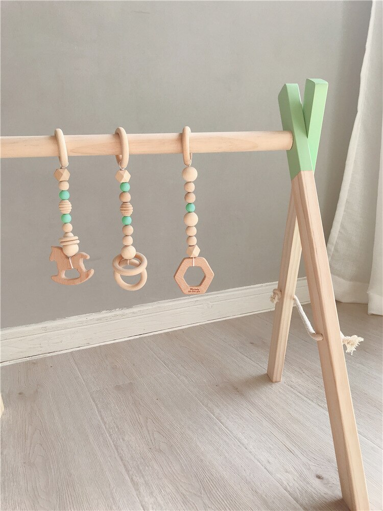 Baby Bed Rammelaar Kamer Decor Play Gym Speelgoed Houten Nursery Zintuiglijke Speelgoed Baby Kamer Kledingrek Accessoires Fotografie Props: green in a set