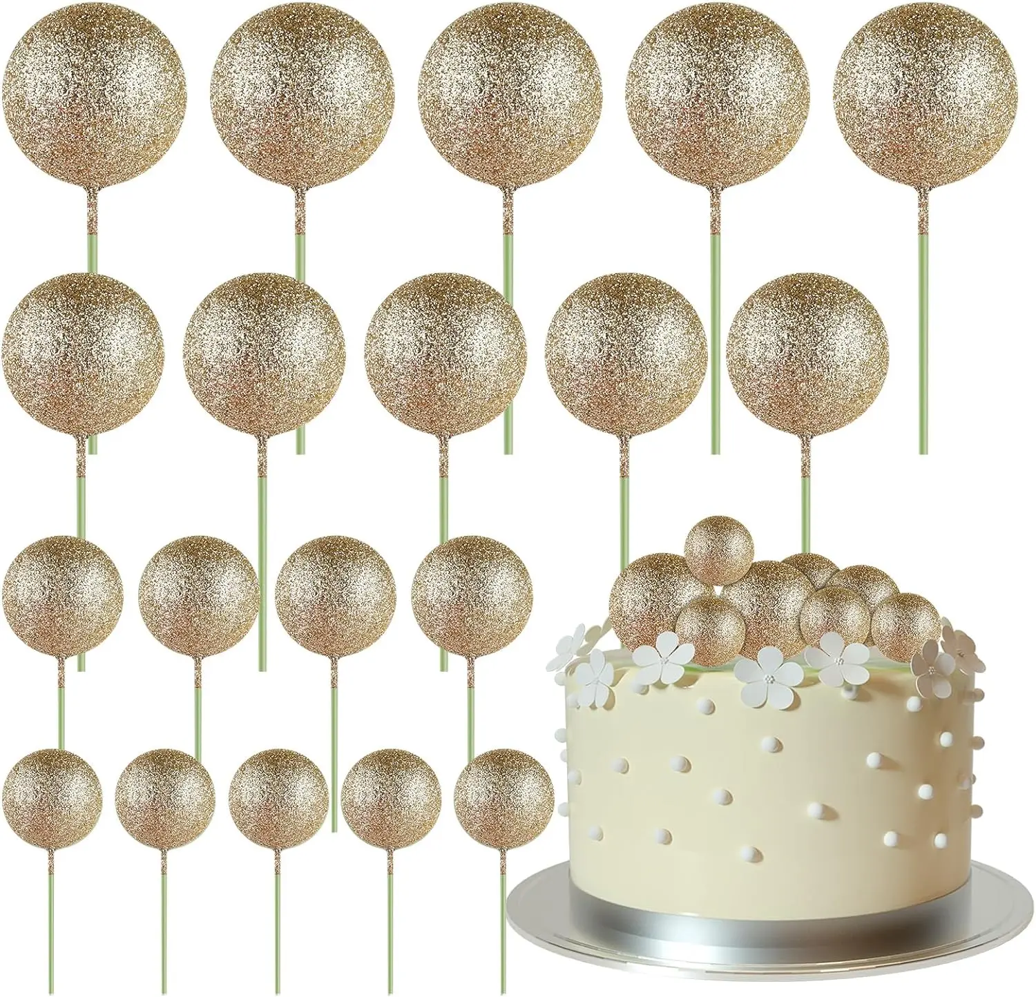 Décorations de décoration de gâteau mini ballon 20 pièces avec pics de boules d'or-décor de gâteau festif pour les célébrations: Vert menthe