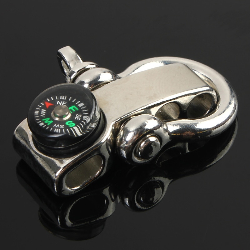 Mini Compass U Shape Anchor Shackle for Outdoor Survival Rope Bracelet Zinc Alloy Adjustable Compass Safety Buckle