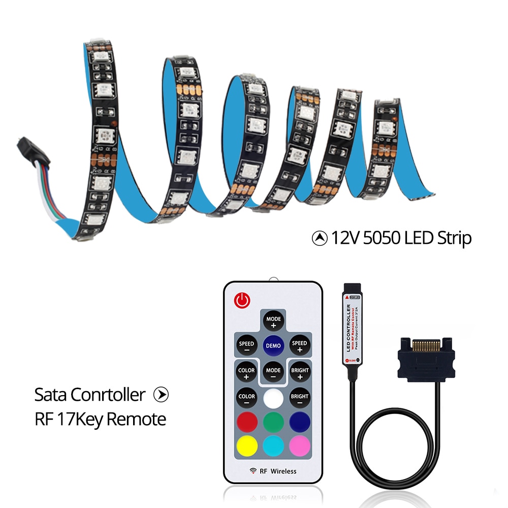 Sata LED Strip RGB SMD 5050 60 LEDs/m 50/100/150/200 CM met RF afstandsbediening voor PC Case IP20 12 V LED flexibele Strip licht