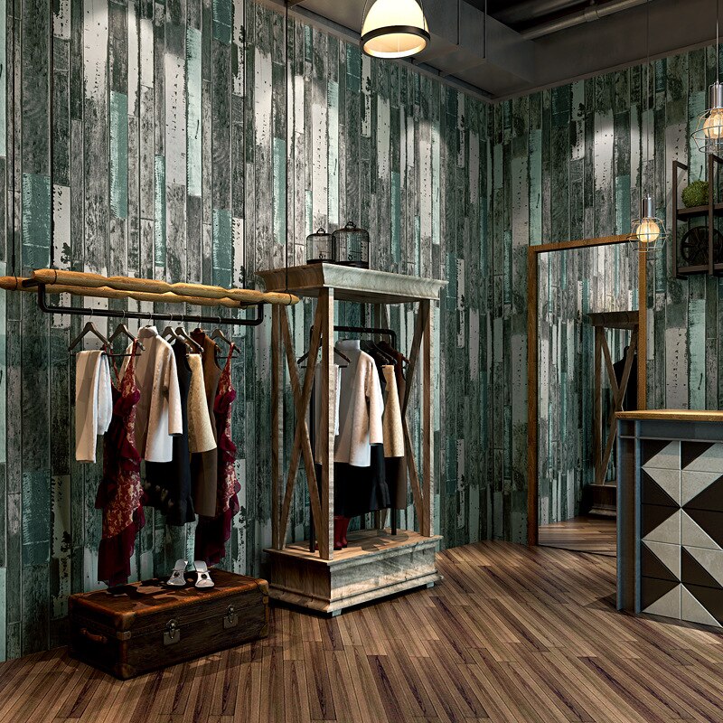 Antique and nostalgic wood grain wallpaper Bar Cafe Restaurant industrial style hairdressing clothing shop wallpaper