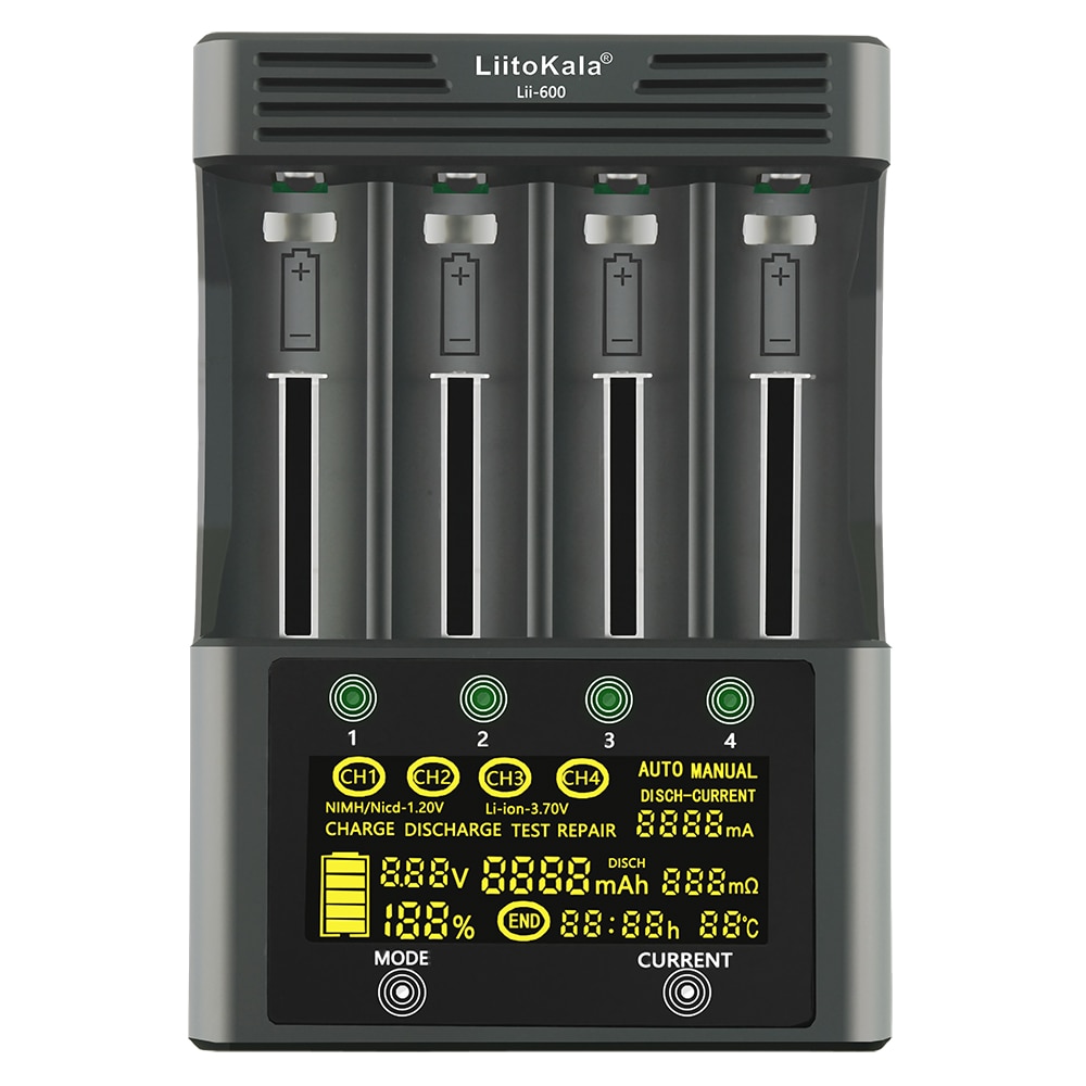 LiitoKala lii-600 LCD 3.7V/1.2V AA/AAA 18650/26650/16340/14500/10440/18500 Battery Charger with screen+12V5A adapter