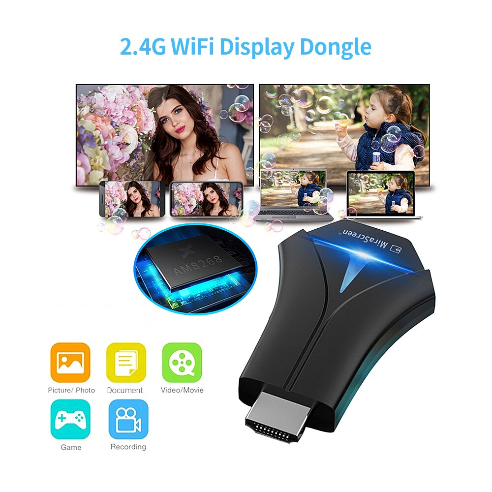 Intelligent HD Wireless Display Receiver 2.4G Wireless Dongle FHD 1080P WiFi Display Dongle Wireless Screen Converter