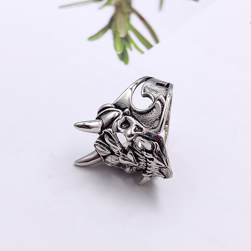 Trendig punk japansk demon samurai ring för män gotisk stil silverfärg justerbar öppen ring gatasmycken