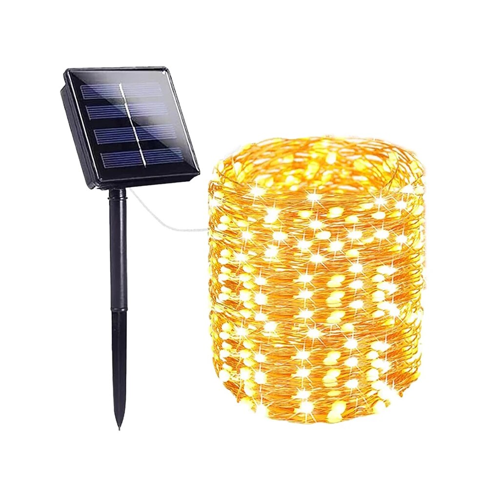 Solar-Lichterkette für den Außenbereich, wasserdicht, Solar-Lichterkette, 8 Modi, Solar-Weihnachtsbeleuchtung für Garten, Terrasse, Hochzeitsdekorationen: Warmes Weiß / 10w