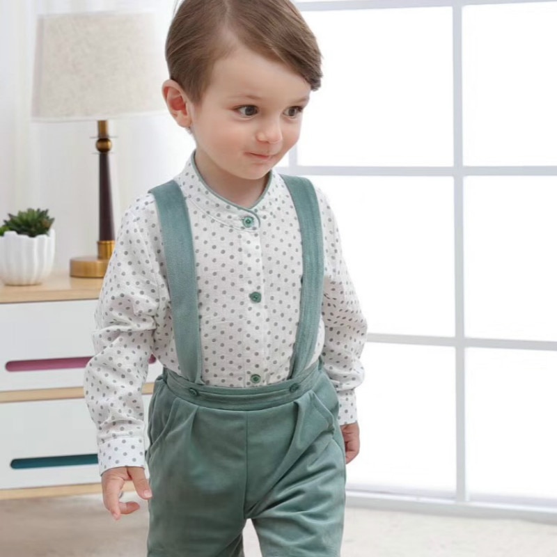 Børn boutqiue tøj sæt pige langærmet fløjl spansk tøj hatte dreng hvid skjorte strop bukser børn baby fødselsdag outfit