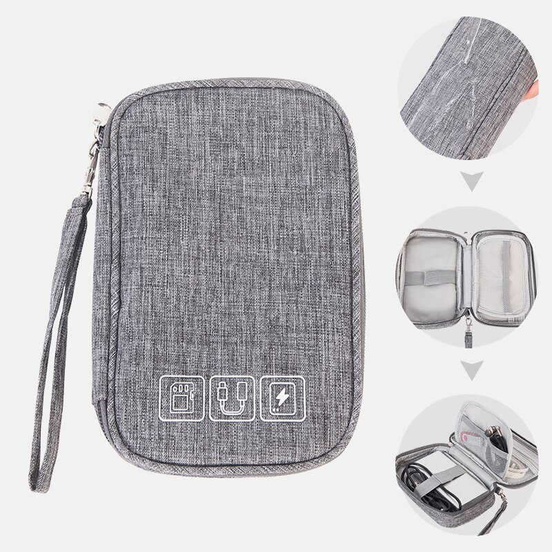 Kabel taske organizer ledninger oplader digital usb gadget bærbar elektronisk øretelefon etui lynlås opbevaringspose tilbehør rejse: 5