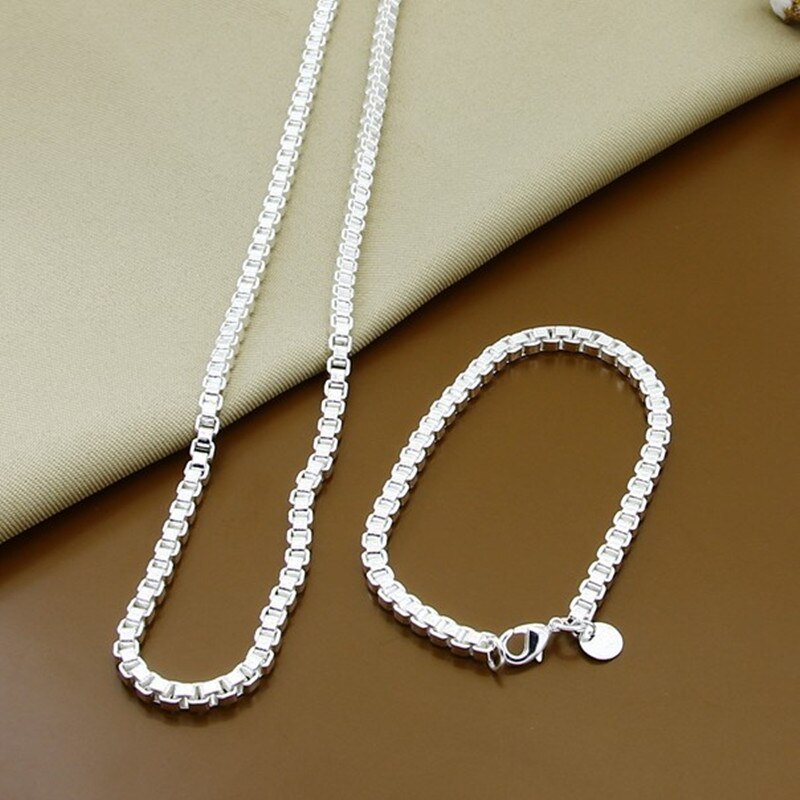 925 Sterling Silver Snake Chain Bracelet Necklace For Women Men Brand Sets Charm Jewelry