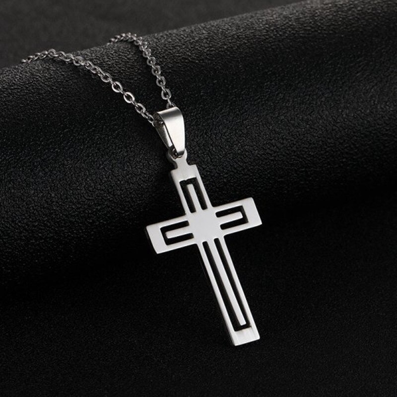 Mappa in acciaio inossidabile croce Lightning ciondolo collane gioielli per donna moda semplice accessori per catene da collo regali di colore argento: Cross 3