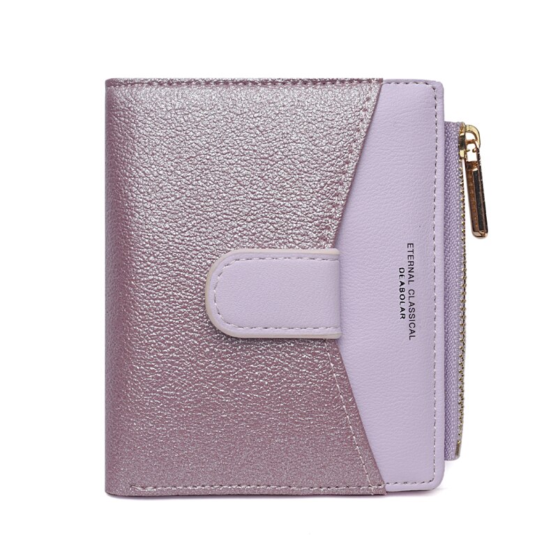 Deabolar doce mulheres magro bolsa de mão bonito fino couro feminino mini marca carteira ferrolho zíper titular do cartão carteiras para mulher: purple