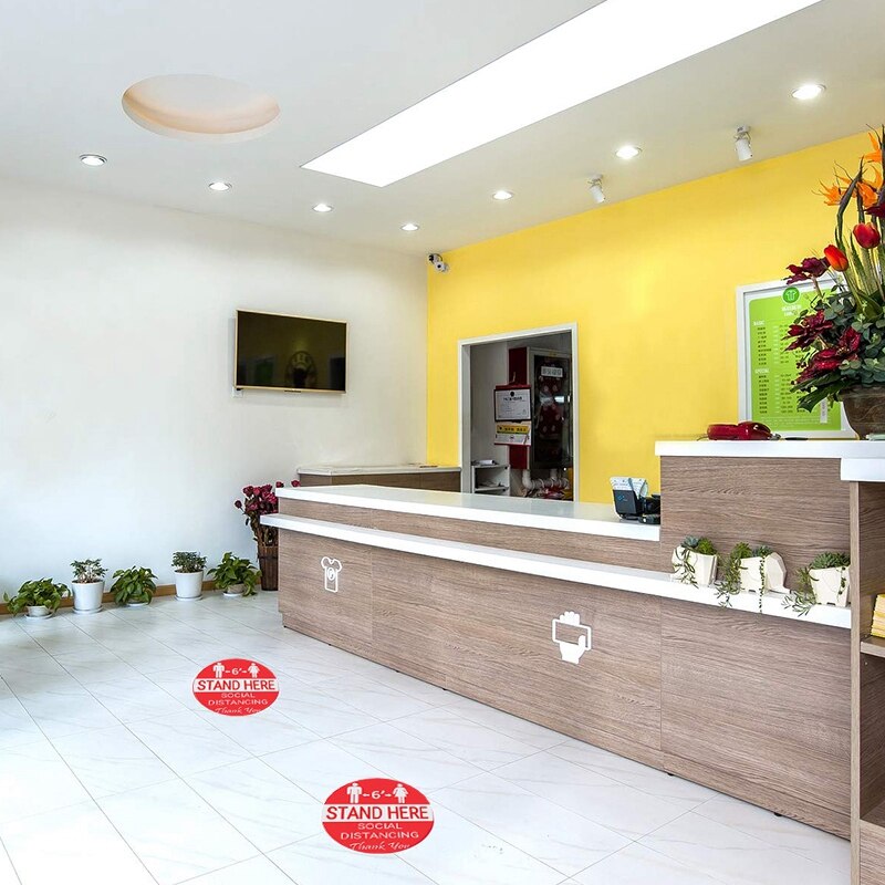 5Pcs/Lot Social Distancing Wait Here Stand Here Keep 6Ft in Between Distance Marker Floor Decal for Social Distancing