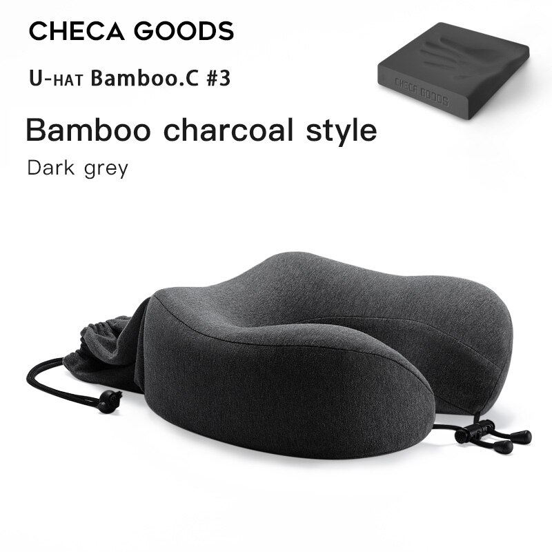 CHECA GOODS-Cojín cervical para viajes, collarín con relleno de espuma con memoria, almohada de descanso en forma de U para el cuello con funda lavable y transpirable, perfecto para el avión: U-hat-Dark Grey-BC