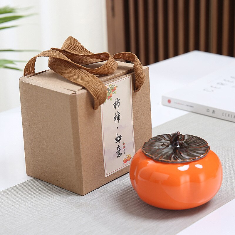 Kiln Sealed Moisture-proof Ceramic Tea Caddy Pure Color Pu'er Tea Black Tea Green Tea Storage Tank Persimmon Tea Caddy: Kraft paper box