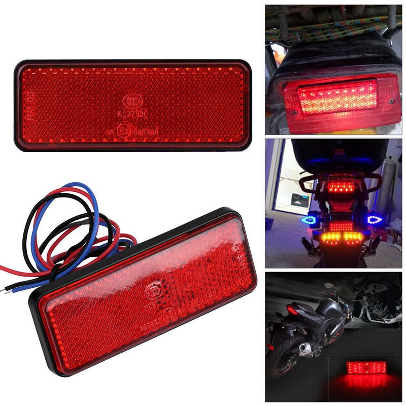 12V Red Motorcycle LED Reflector Light Truck Scooter ATV 24LED Rectangle Tail Brake Stop Light Waterproof