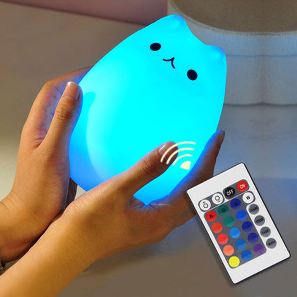 Kat Led Nachtlampje Touch Sensor Afstandsbediening Dimcmable Usb Oplaadbare Cartoon Siliconen Lamp Voor Kinderen Kids Baby