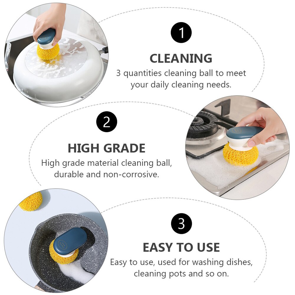 3PCS Scouring Brush Kitchen Utensil Pot Pan Dish Scouring Cleaning