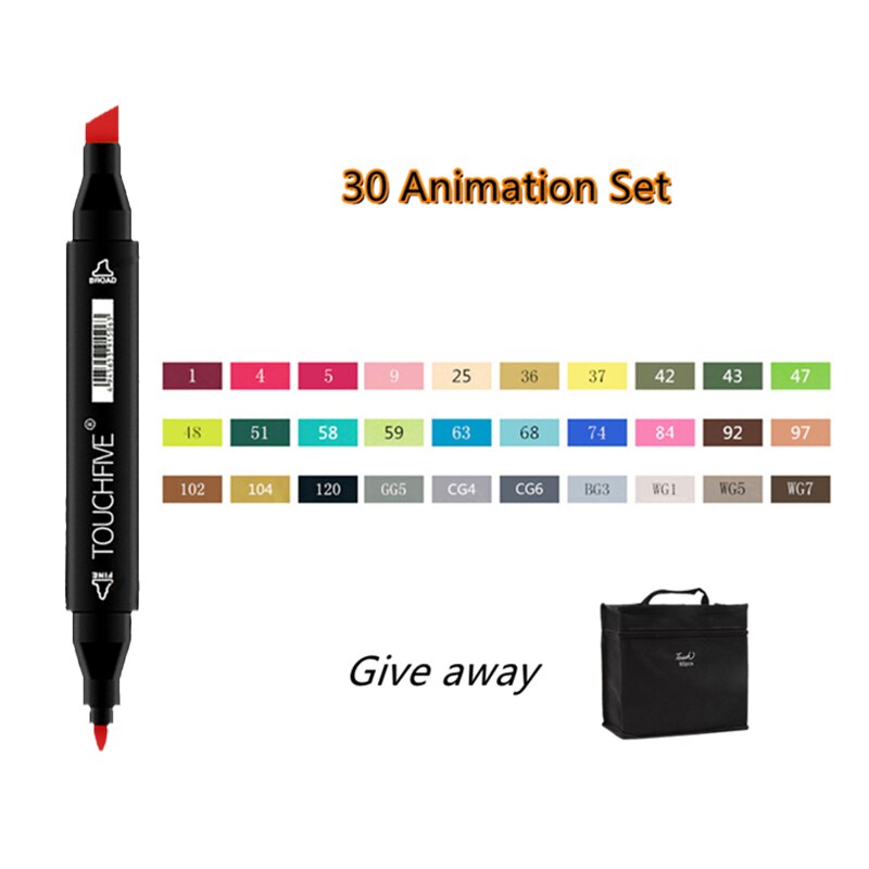 TOUCHFIVE-rotuladores de doble punta para dibujo, marcadores gráficos de Alcohol para bocetos, suministros de arte, 12, 36, 48, 80 y 168 colores: 30Colors Anime set