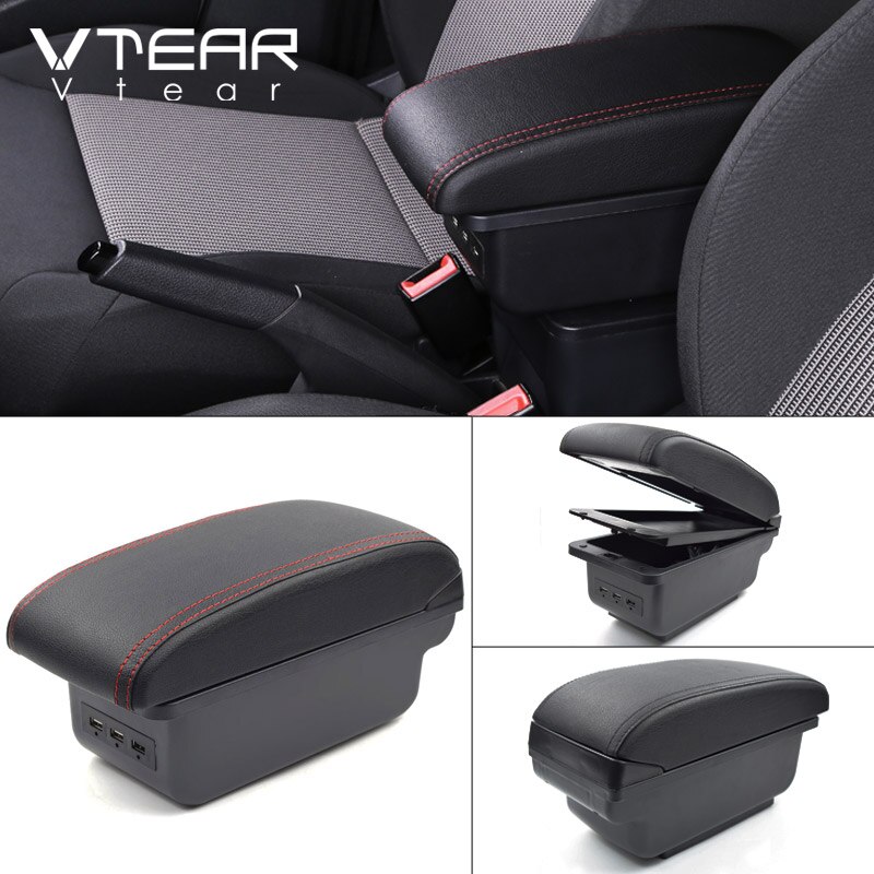 Vtear til toyota verso tilbehør armlæn boks usb armlæn bil styling læder opbevaring boks midterkonsol dekoration: D rød