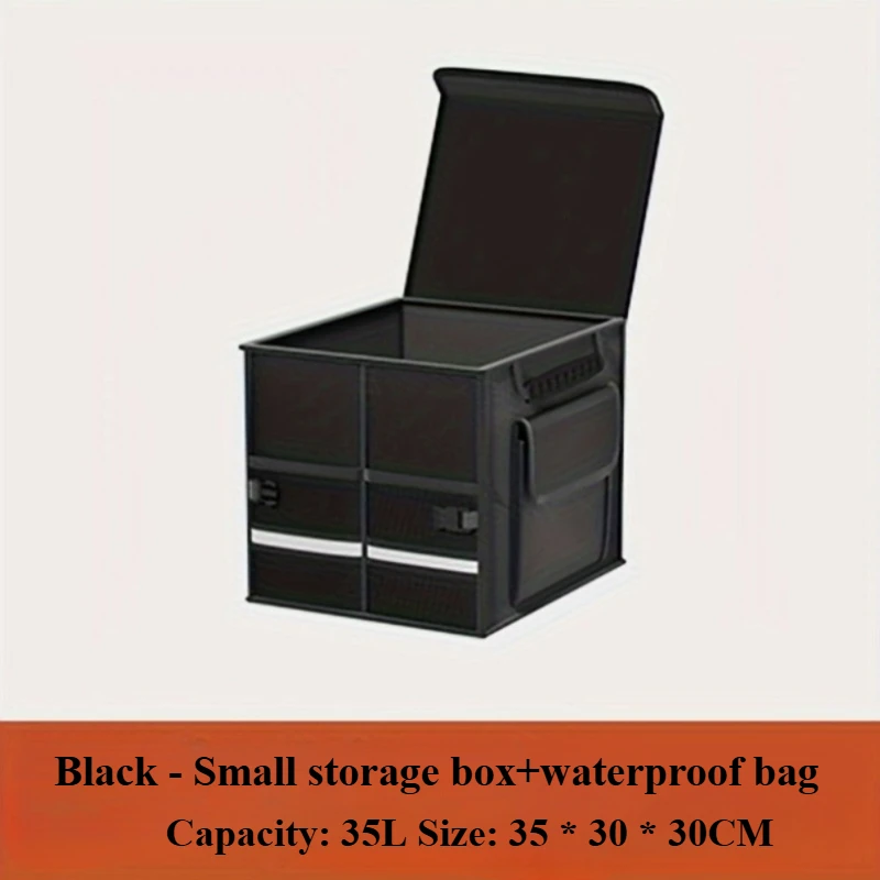 Car Trunk Organizer Vehicle Box with Lid Waterproof Storage Box Universal Accessory Multi-Compartment Collapsible Storage Boxes: black