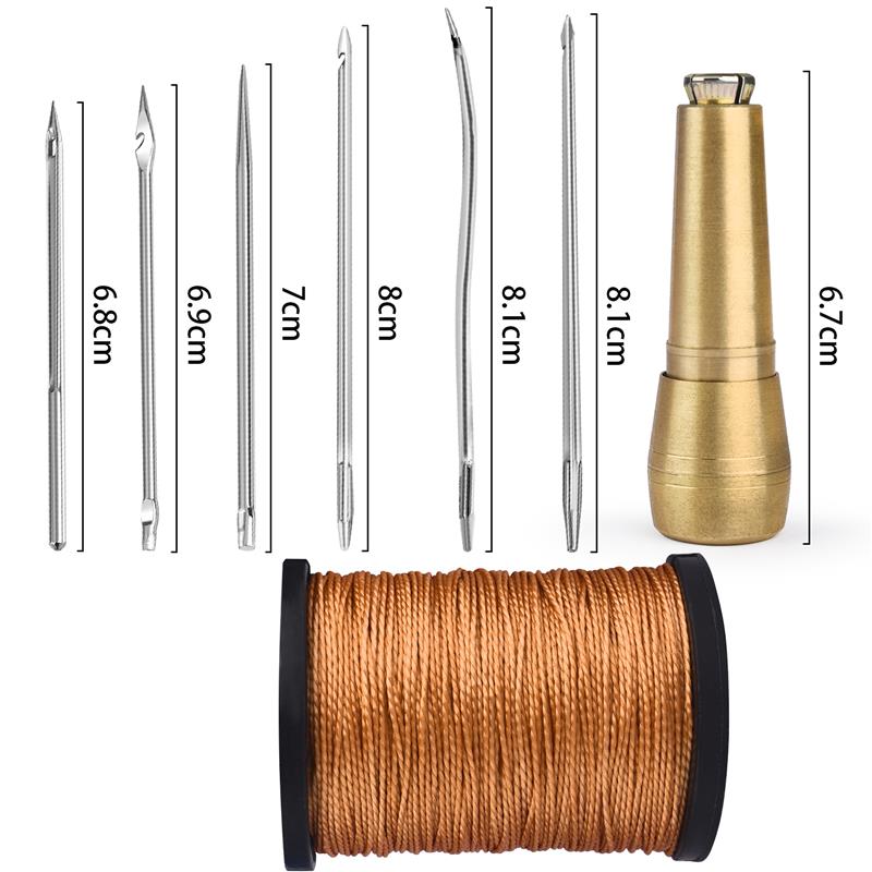 Leder Nähset DIY Leder NäHenne Ahle Nadel mit Kupfer Griff einstellen Leder Leinwand Zelt Schuhe Reparatur werkzeug Nylon faden: dunkel khaki