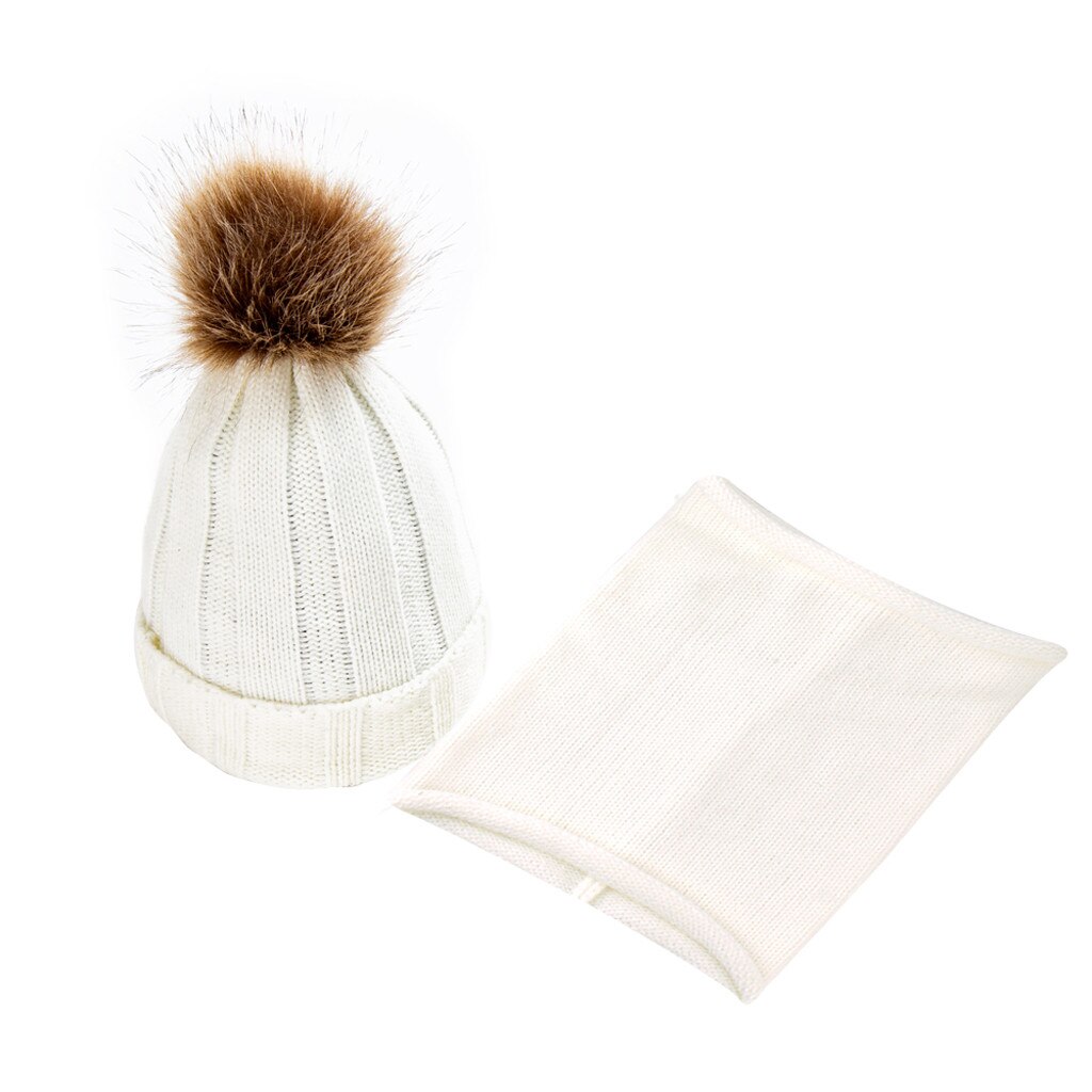 Ensemble bonnet écharpe pour enfants | Lot de 2 pièces, bonnet d'hiver en tricot torsadé solide, mignon écharpe chaude, chapeau czapka i komin colortin: White