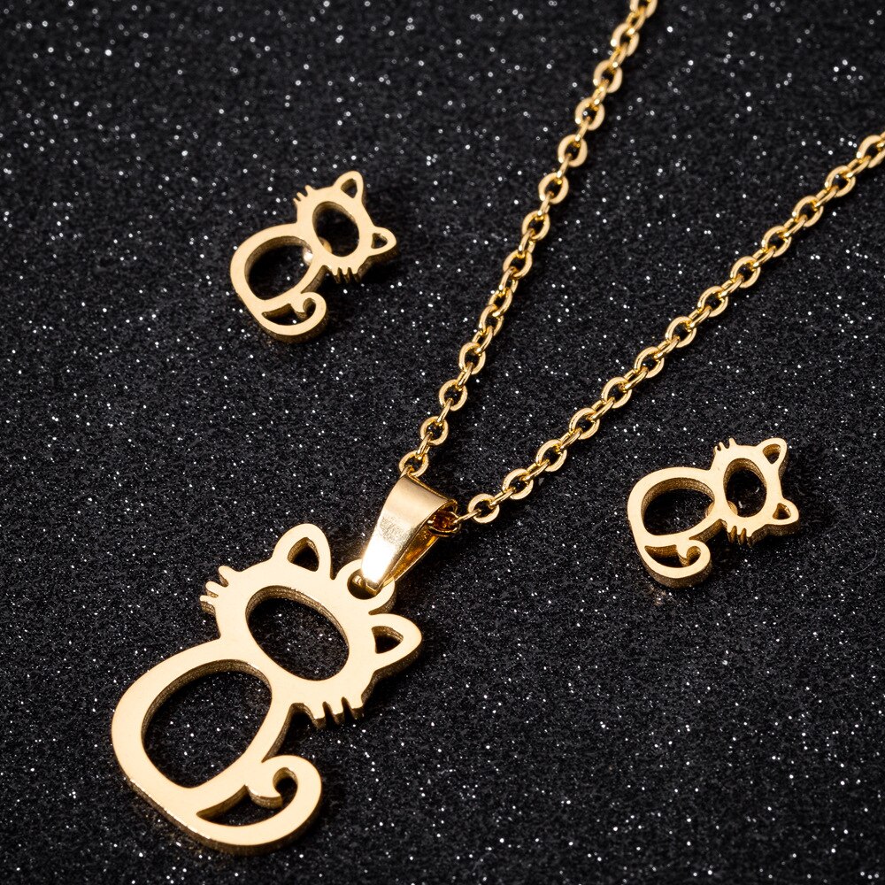 Simpatico gatto Flying Horse Butterfly Dragonfly Jewelry Set acciaio inossidabile Frog Elk Rose orecchini pendente collana regalo amici 2021: a