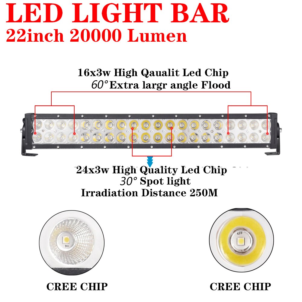 Aeobey 22 inch led light bar 120W Combo dual row Driving light Offroad led bar work light Car Tractor Truck 4x4 SUV ATV 12V 24V