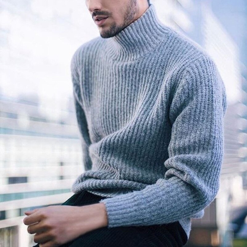 ZOGAA Winter Men Turtleneck Sweater Men Warm Solid Knitted Mens Sweaters Casual Male Slim Pullover Tops Sweaters