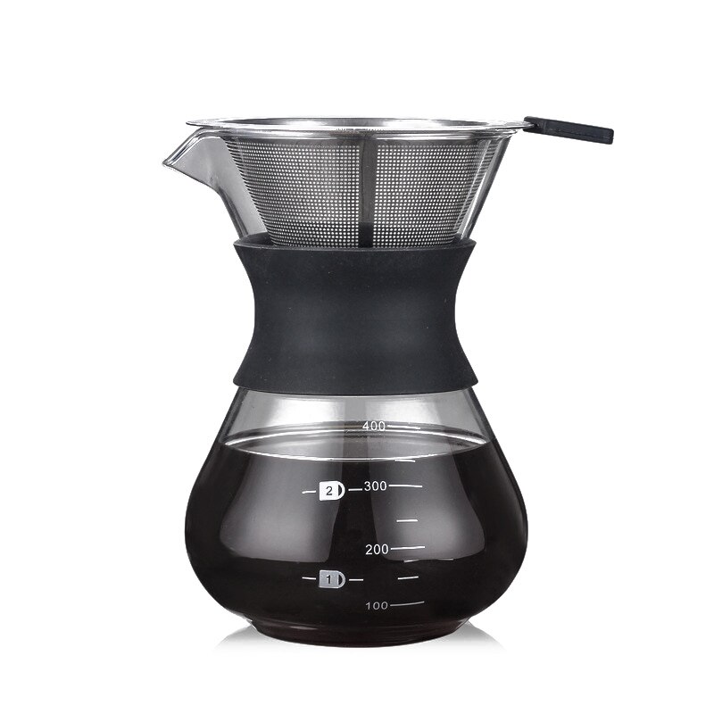 Cafetera Reutilizable de Vidrio y Acero Inoxidable, Máquina de Café Manual de Goteo con Filtro Duradero, Tamaño 200/400ml: 400mlSet
