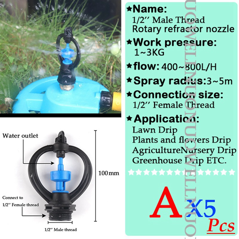5Pcs Irrigation Spray Nozzle 1/2'' 3/4'' Male Thread Garden Watering Sprinkler 360Rotary Refractor Sprinkler For Greenhouse Drip: A