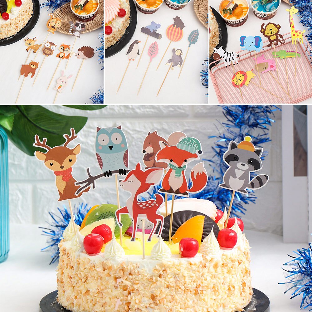 Decoración de papel para cupcakes con temática de criaturas del bosque, adornos de animales del bosque, selecciones para Tartas, fiestas de cumpleaños y bodas para niños