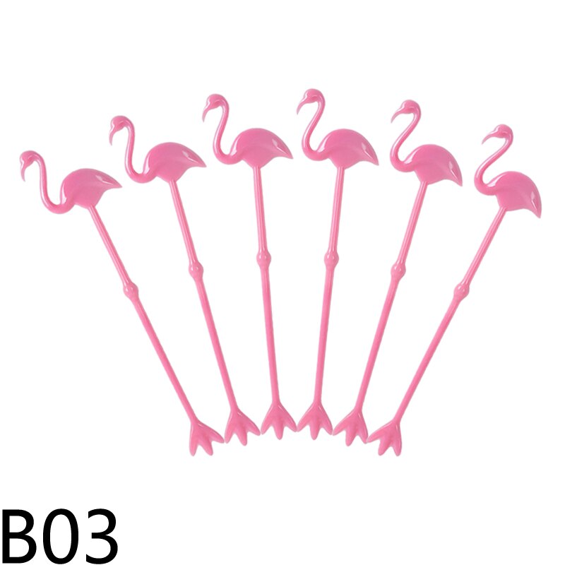 Agitateur de boissons en plastique, 6 pièces, pour fête d'été, fête tropicale, décoration de fête hawaïenne, flamand rose, agitateur de boissons, café: B03