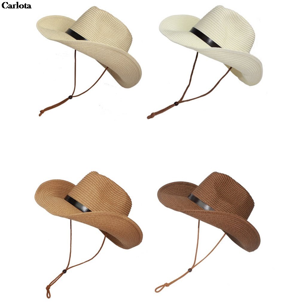 Summer Foldable Straw Hat Sun Protection Western Cowboy Hat Child Against Uv Rays Beach Sunhat Wide Brim Cowgirl Hats