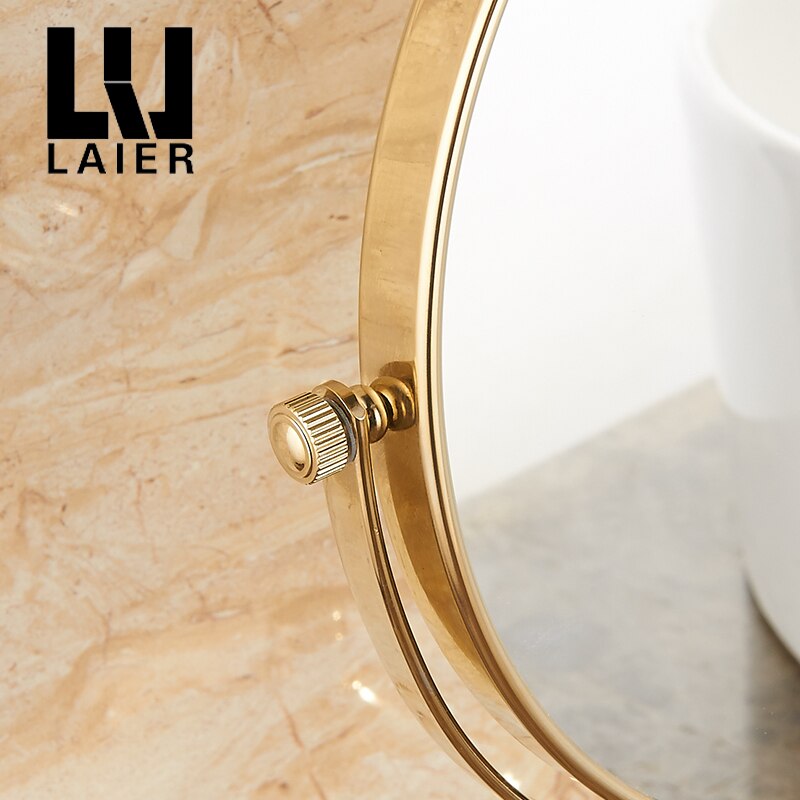 Gold Makeup Mirror Bath Mirror Beauty Mirror Magnifying Copper Rotating standing table Mirror 8 Inch