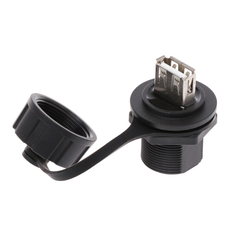 USB 2.0 Female Panel Pass Connector Mount Socket Plug Waterproof IP67 With Cap