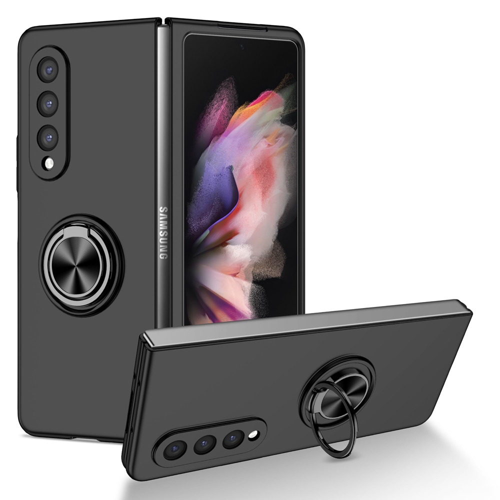 Para samsung galaxy z fold 3 5g caso de luxo zfold 3 ultra-fino cor sólida telefone capa anel suporte galaxy z fold3 casos: F