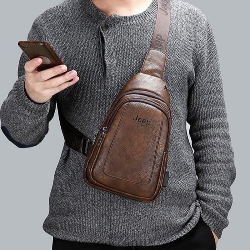 Männer Brust Pack Umhängetasche Luxus dauerhaft PU Leder Handtasche Brust Tasche Jahrgang Freizeit Männer Handtasche der Schulter tasche