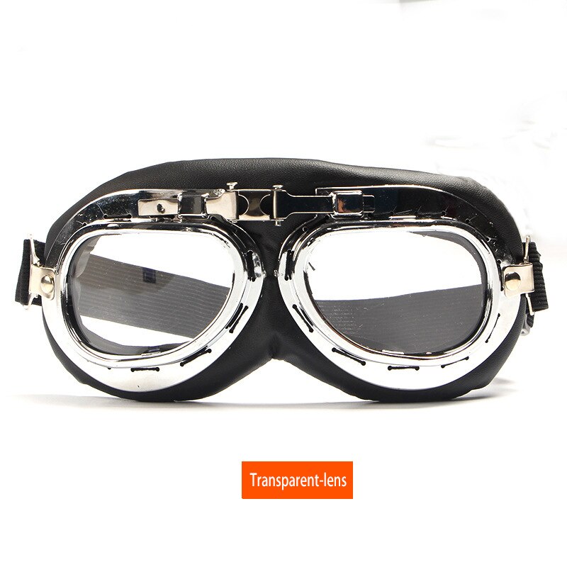 Vintage Moto Classic Motocross Goggles Retro Motorcycle Goggles Glasses for Harley Pilot Steampunk MX ATV Bike: Clear