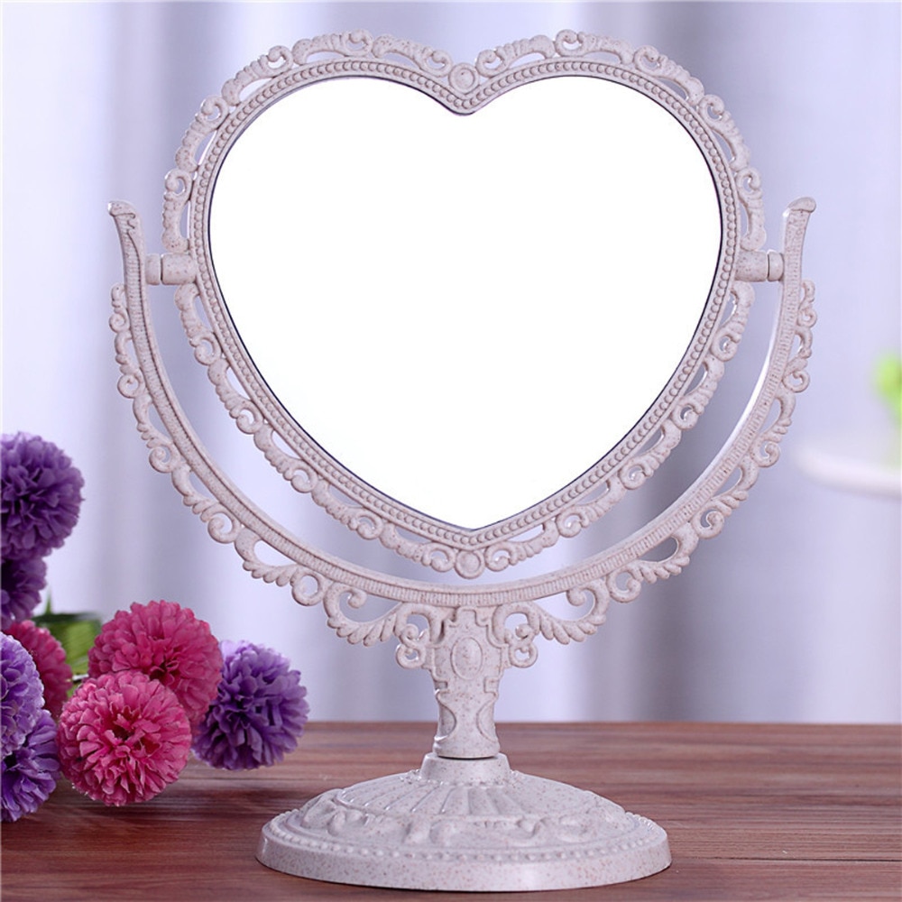 Dubbelzijdig Make Up Cosmetische hartvormige Spiegel Scheren Bad Tafel Op Stand