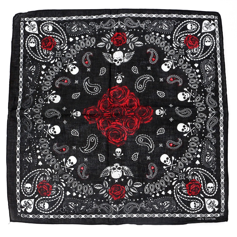 Klassisk svart hodeskalle rosetrykk bandana menn hiphop bomull firkantet skjerf ridemasker pannebånd hodeskjerf hodeplagg: C