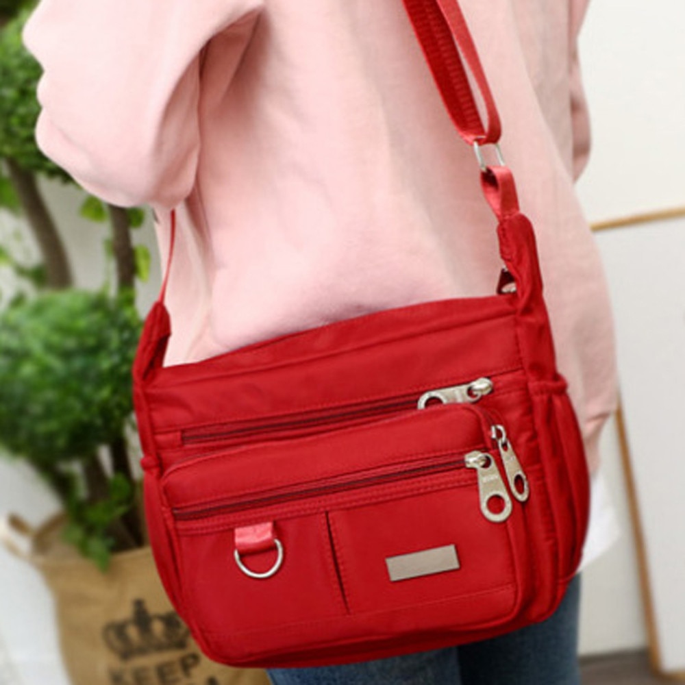 Mulheres cor sólida zíper à prova dnylon água náilon ombro bolsa mensageiro grande capacidade crossbody saco preto vermelho sacos bolsa feminina #30