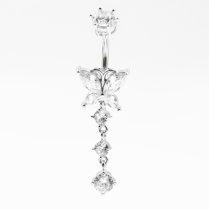 925Sterling Zilveren Navel Piercing Bloem Cubic Zirkoon Belly Button Ring Bar Body Sieraden