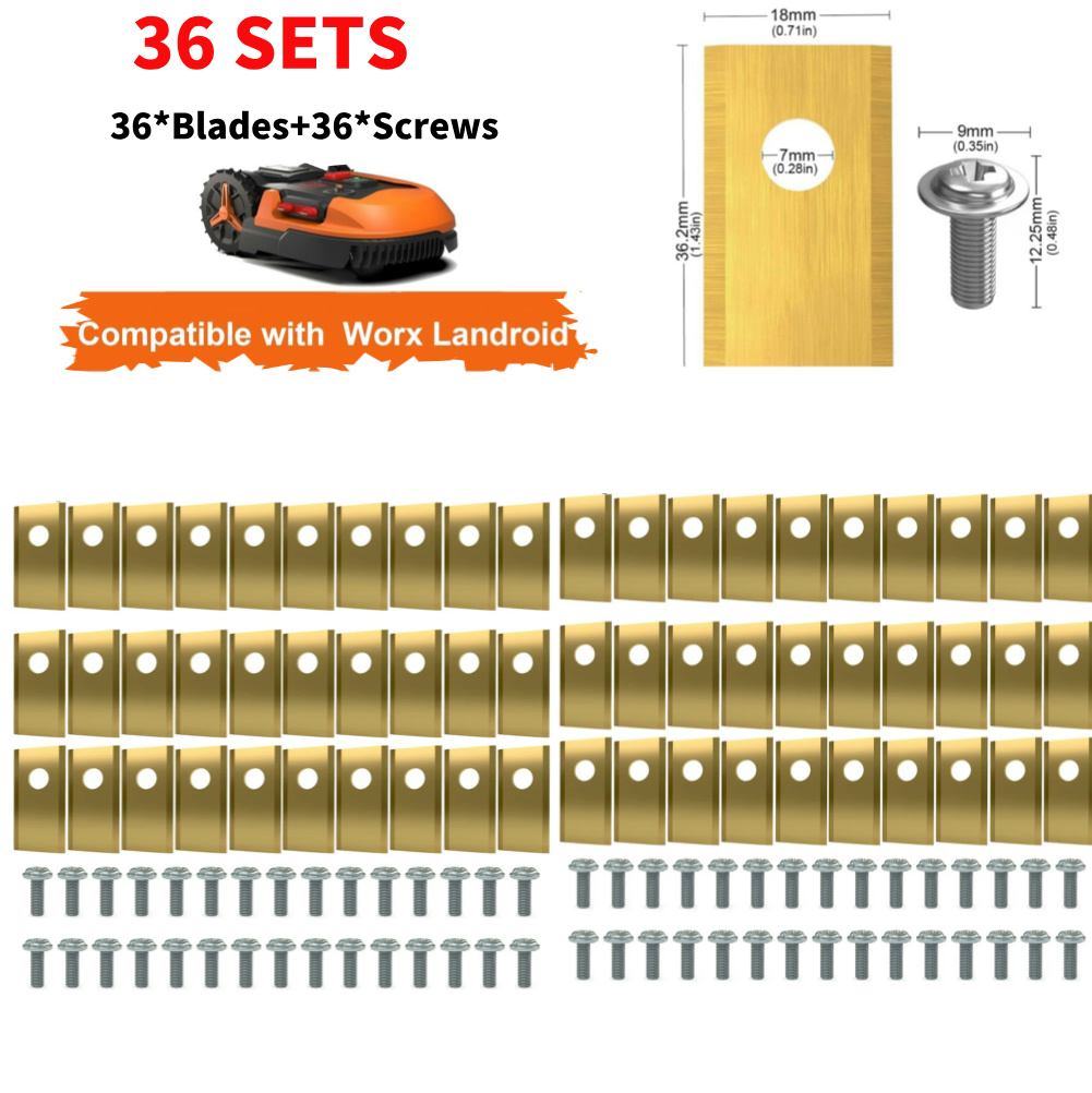 90set Lawn Mower Cutting Blade Set Stainless Steel Mower Cutter Blade Single Hole Lawn Mower Blade for Worx Landroid Lawn Mowers: Gold