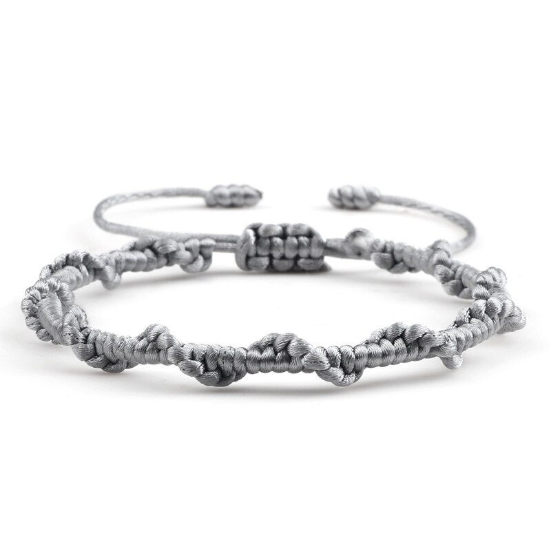 Pulsera sencilla de la amistad para hombre y mujer, brazalete de cuerda trenzada hecha a mano, con nudo rojo de la suerte, para parejas: Gray
