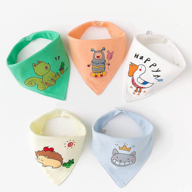 5 pièces coton bébé bavoirs doux dessin animé Slobber Bandana bébé trucs infantile -né Babador Burp chiffons avec boutons pression réglables: Orange